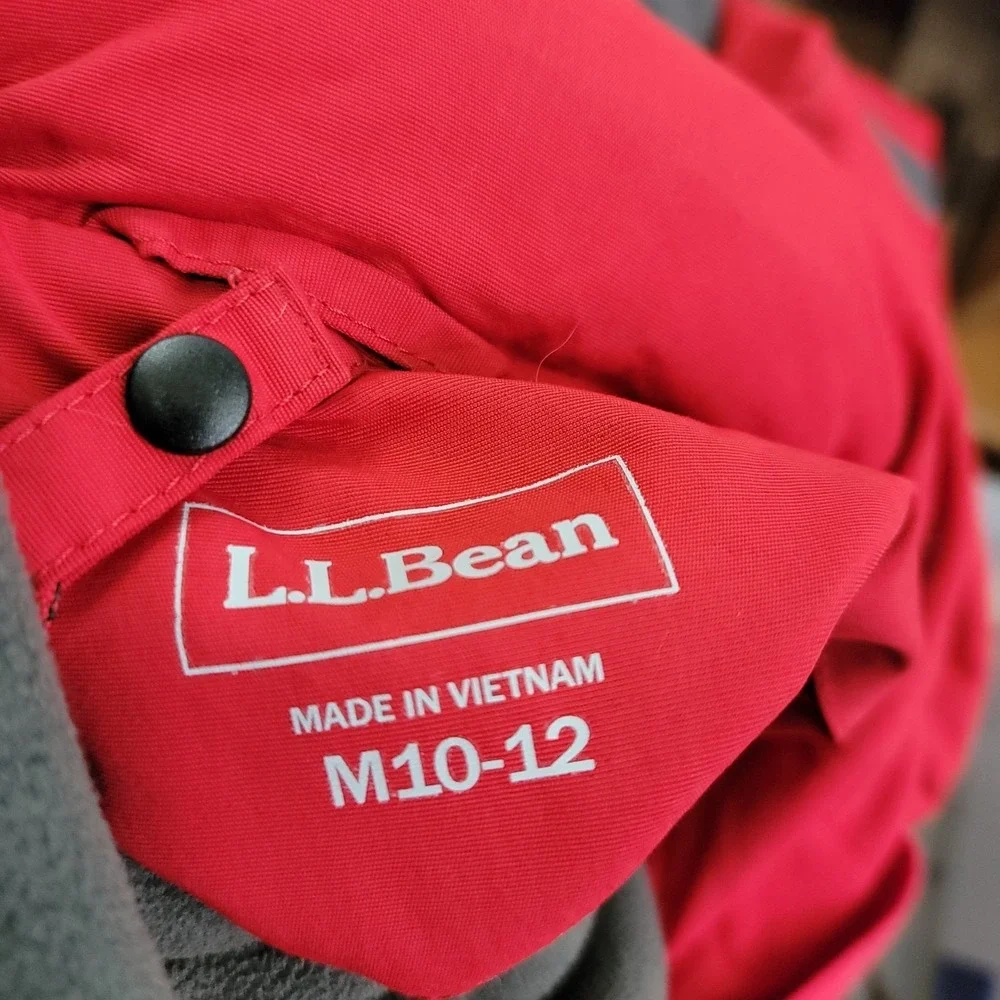 L.L Bean Kids 3 in 1 Red Gray Hide-Away Hood Wind Breaker Classic Jacket M10/12